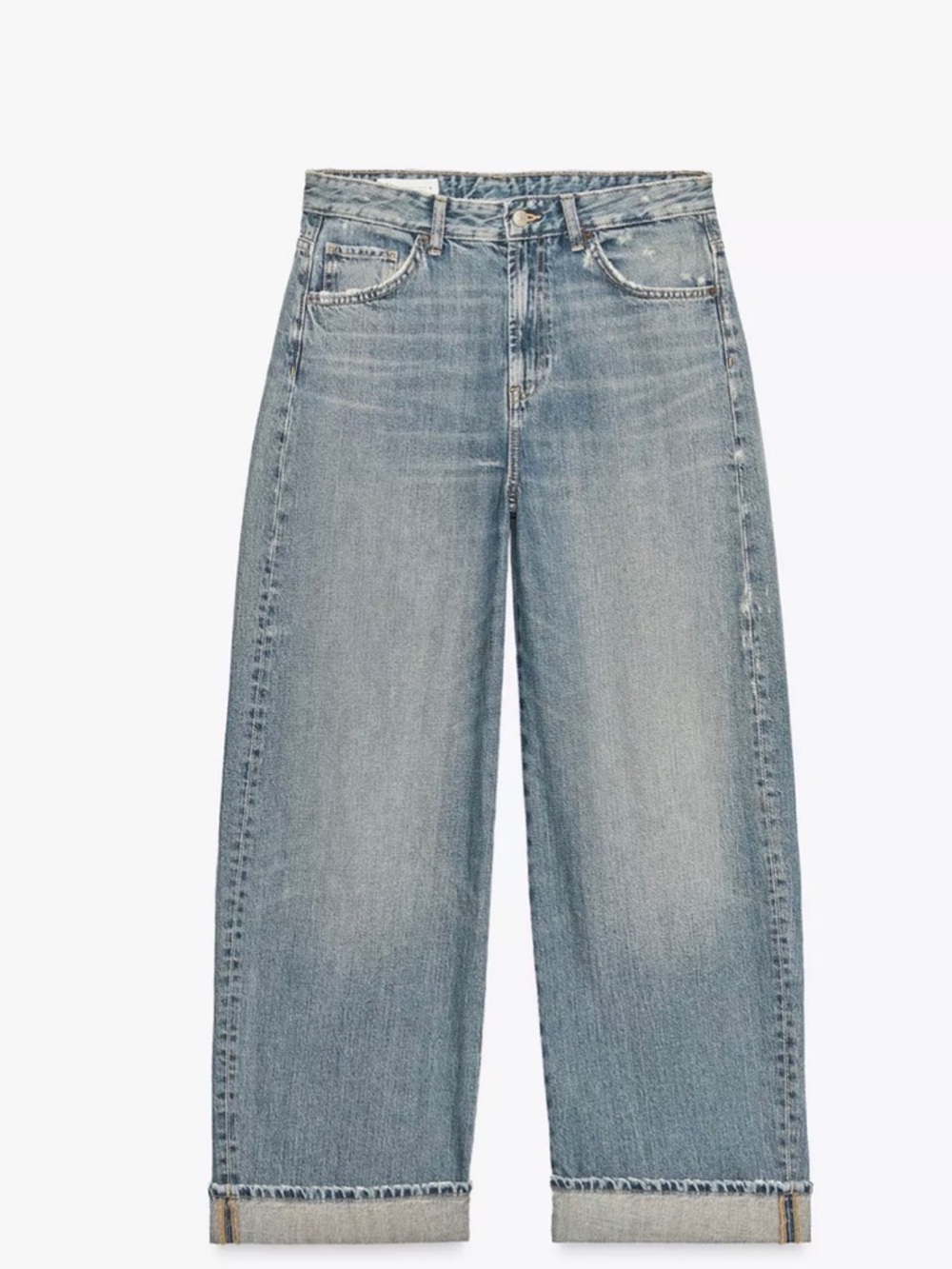 Zara Women’s TRF Baggy Folded Mid-Rise Jeans